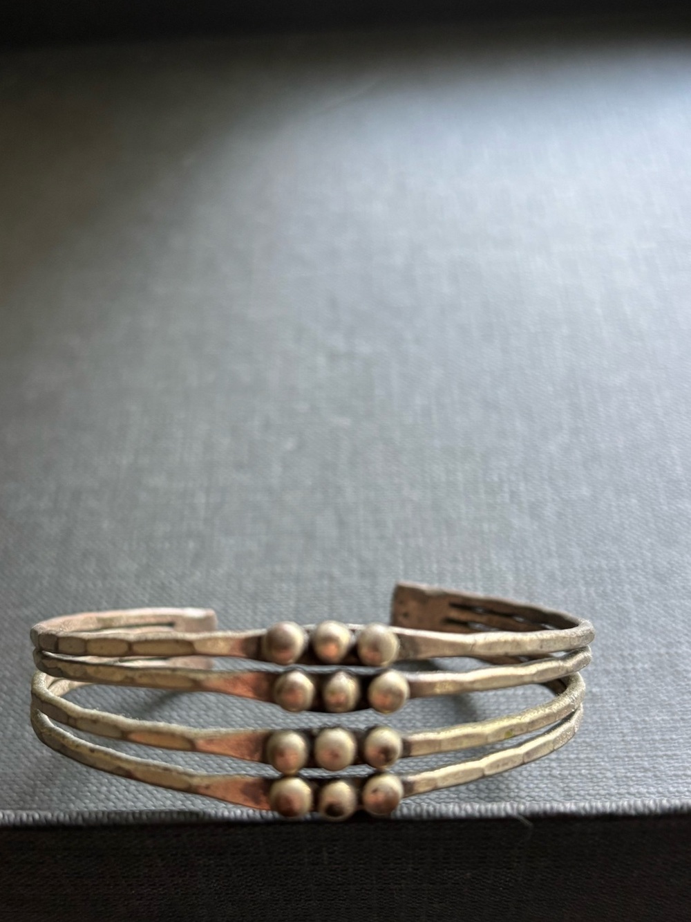 Stacked Multi-Band Beaded Cuff Bracelet in Silver Tone